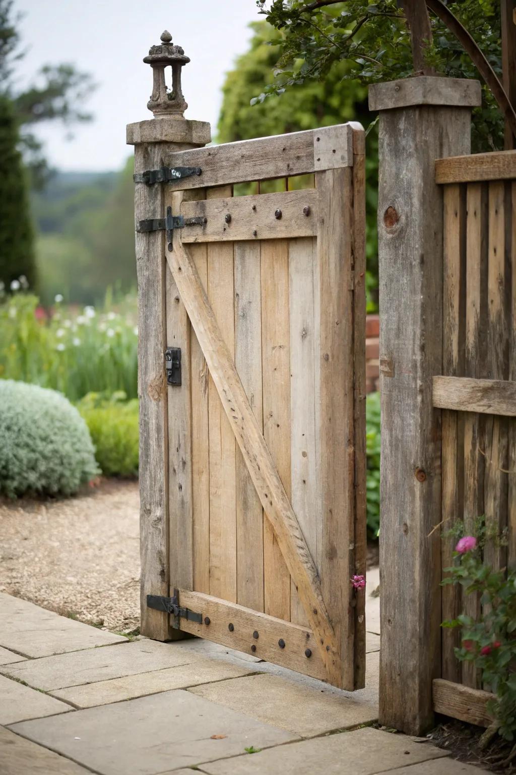 Reclaimed wood gates bring history and eco-friendliness to your entrance.