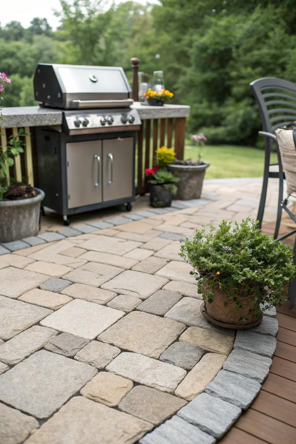 Interlocking stone tiles offer ease of installation and elegance.