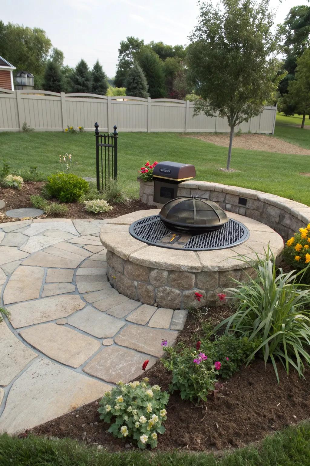 A circular stone design makes a stunning focal point.