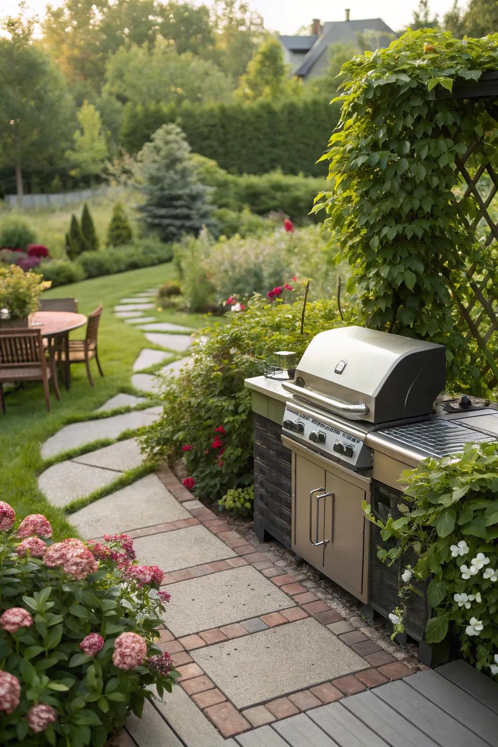 Blending with nature creates a harmonious outdoor space.