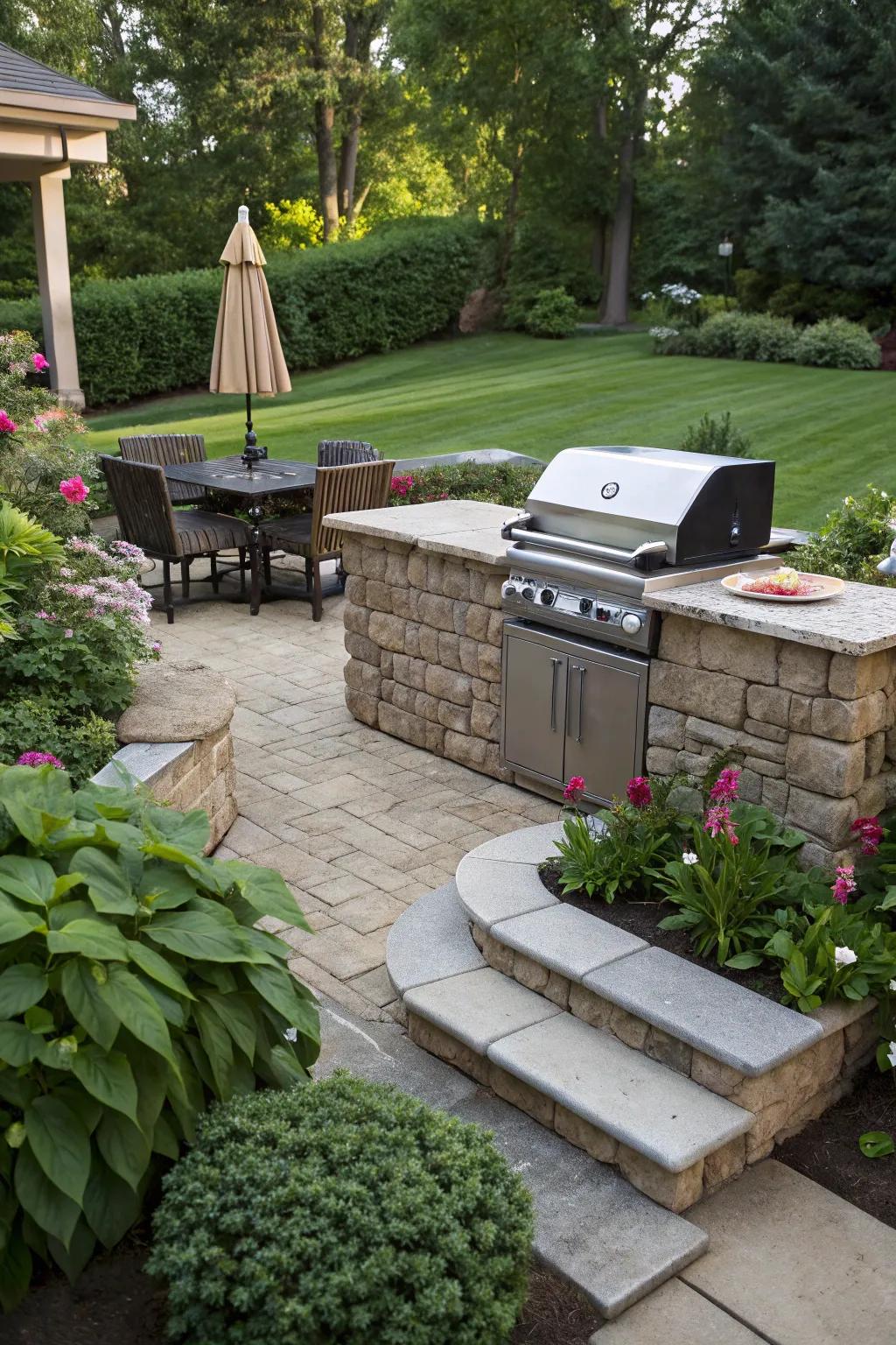 A raised stone platform adds drama and protection.