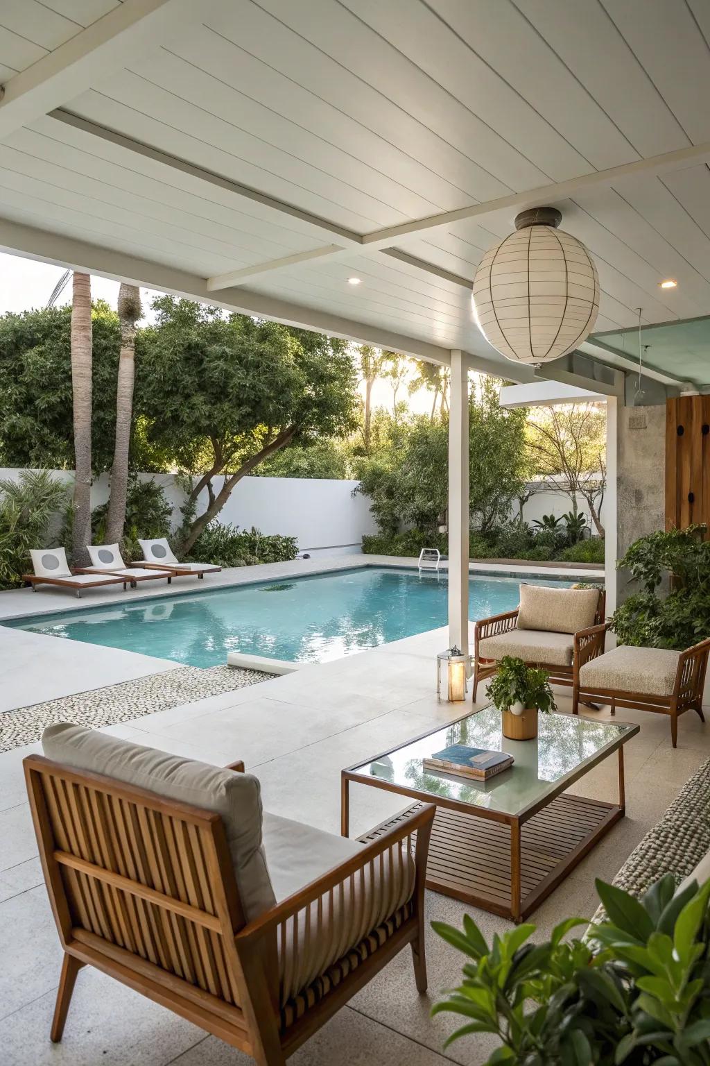 Mid-century modern style brings classic elegance to your cabana.
