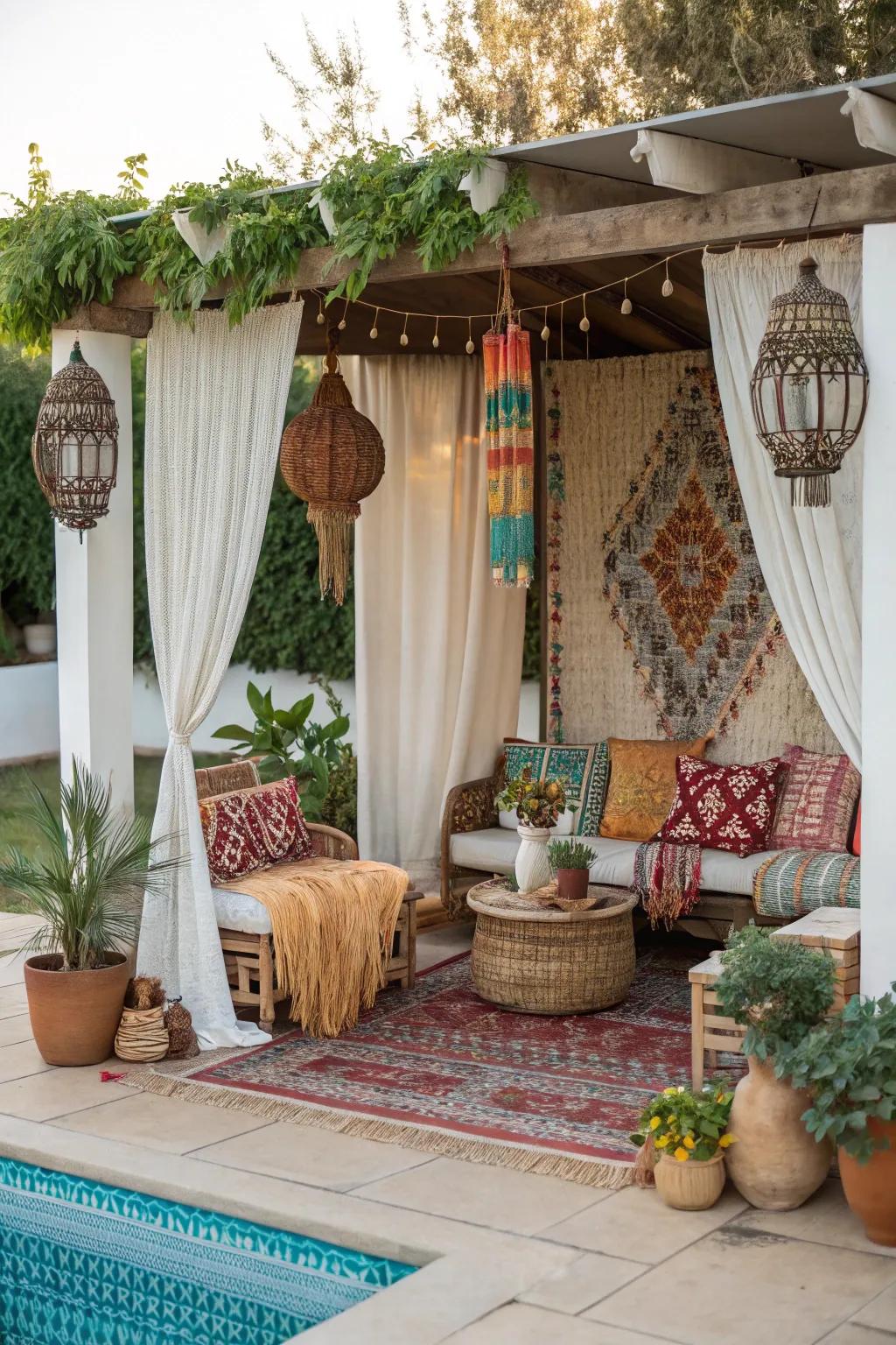 A boho-inspired cabana oozes relaxation and creativity.