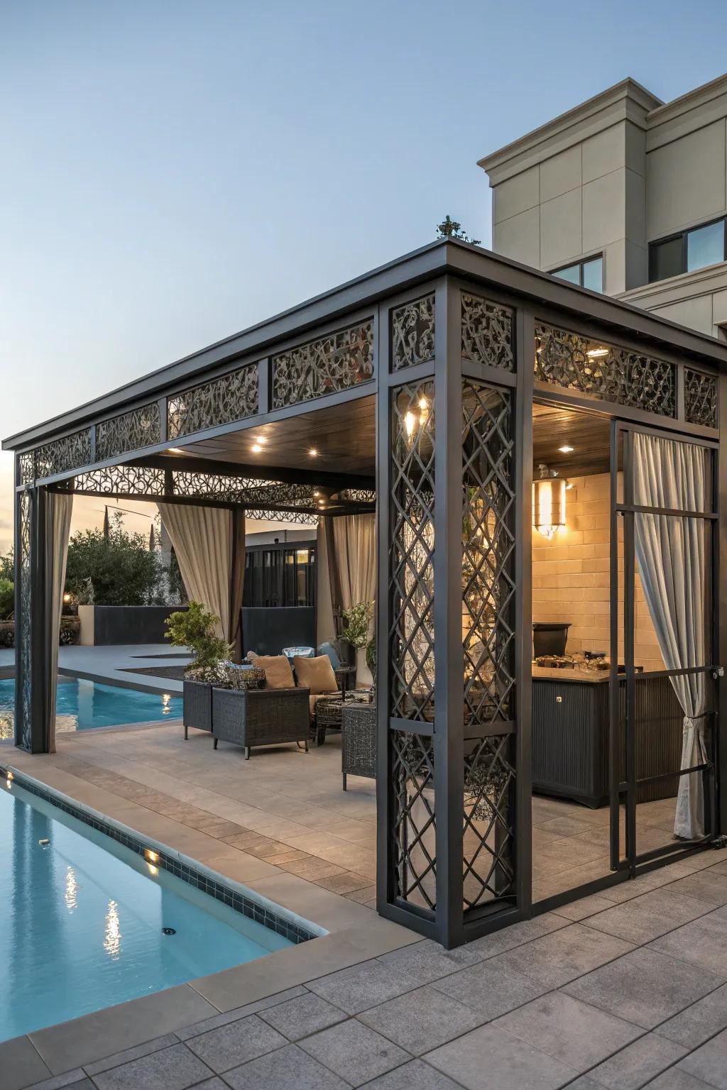 Industrial design adds a bold, urban edge to your cabana.