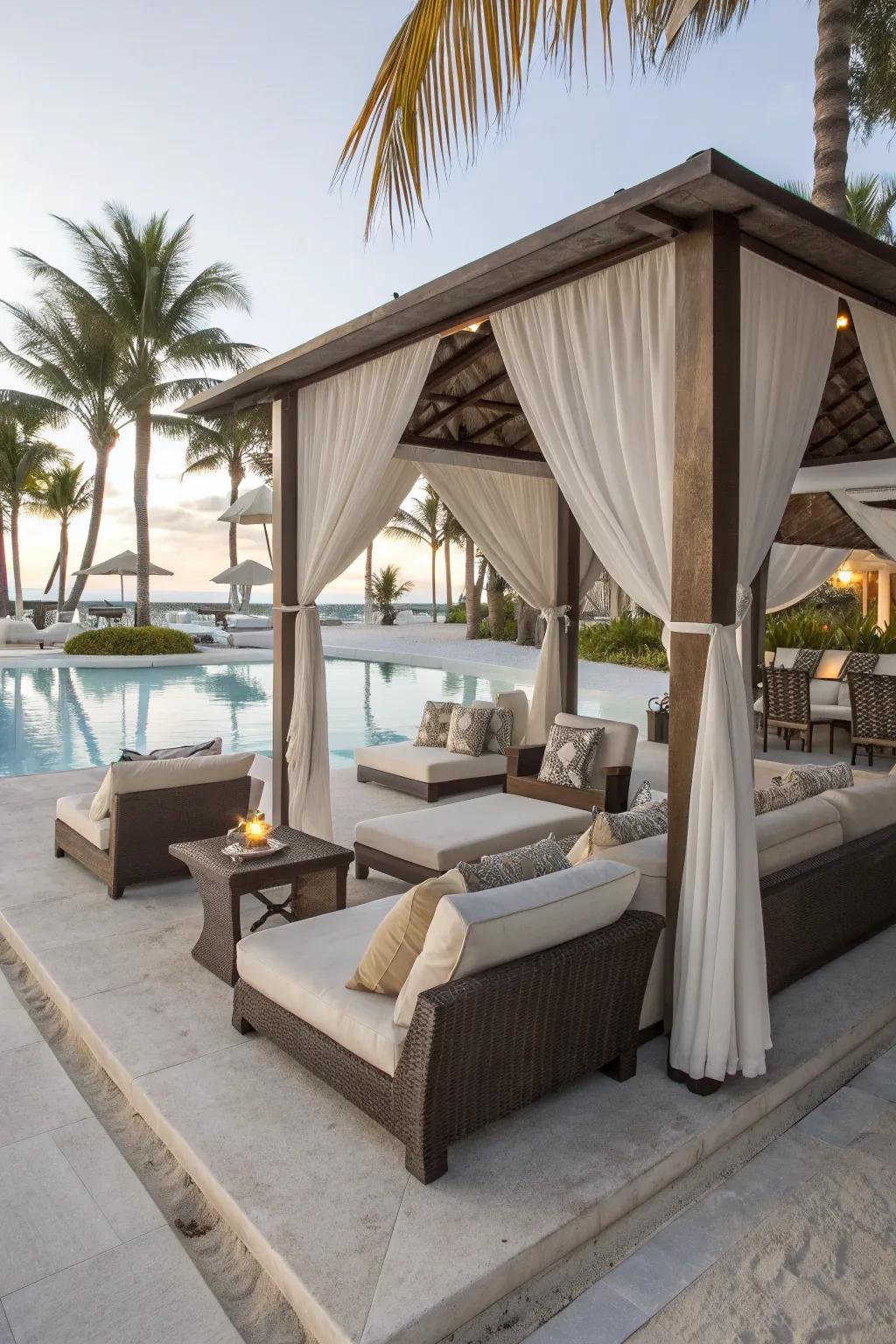 Comfortable seating transforms your cabana into a cozy haven.