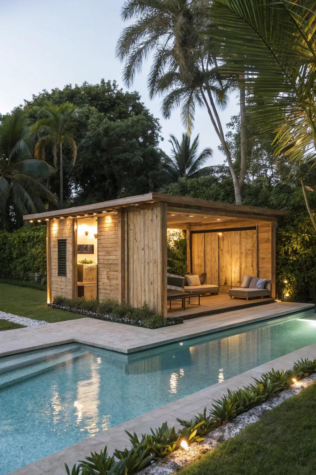 Sustainable design meets modern aesthetics in this eco-friendly cabana.