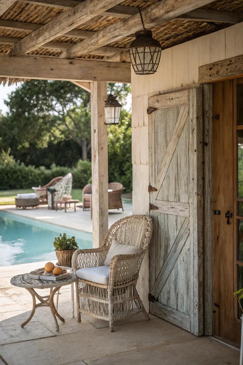 Rustic charm adds warmth and character to your poolside retreat.
