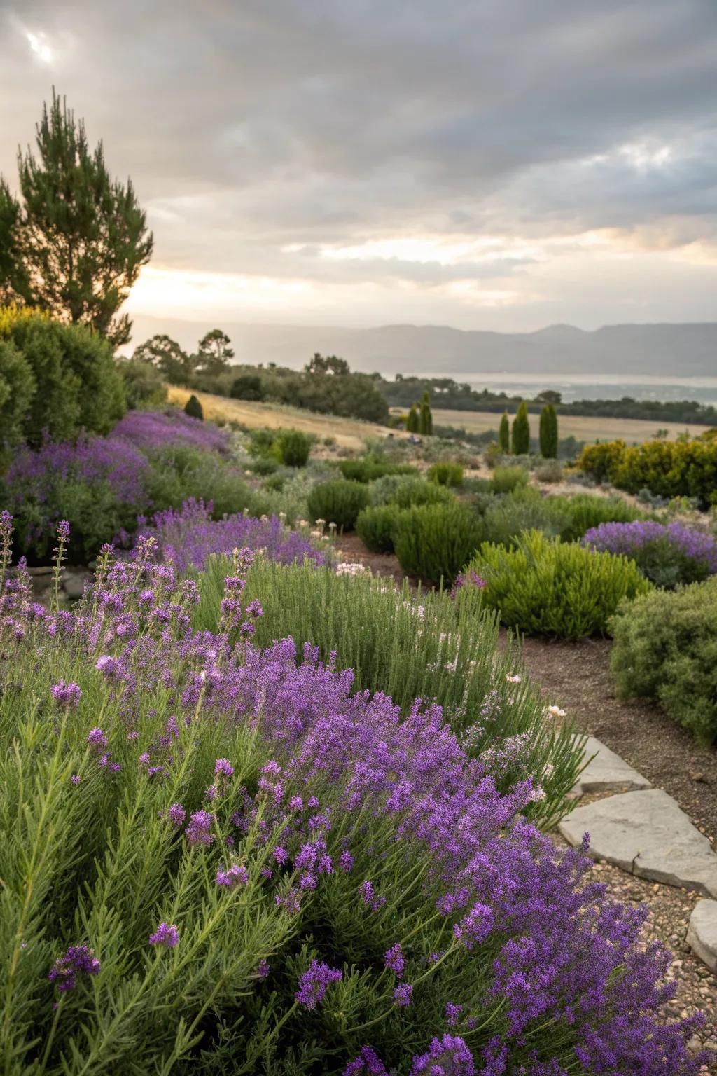 Mediterranean plants provide scent and beauty to xeriscaping.
