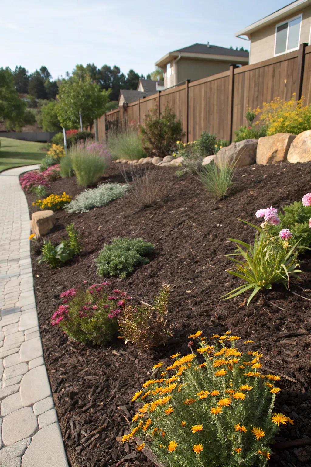 Mulch helps retain moisture and enhance the aesthetic of your garden.