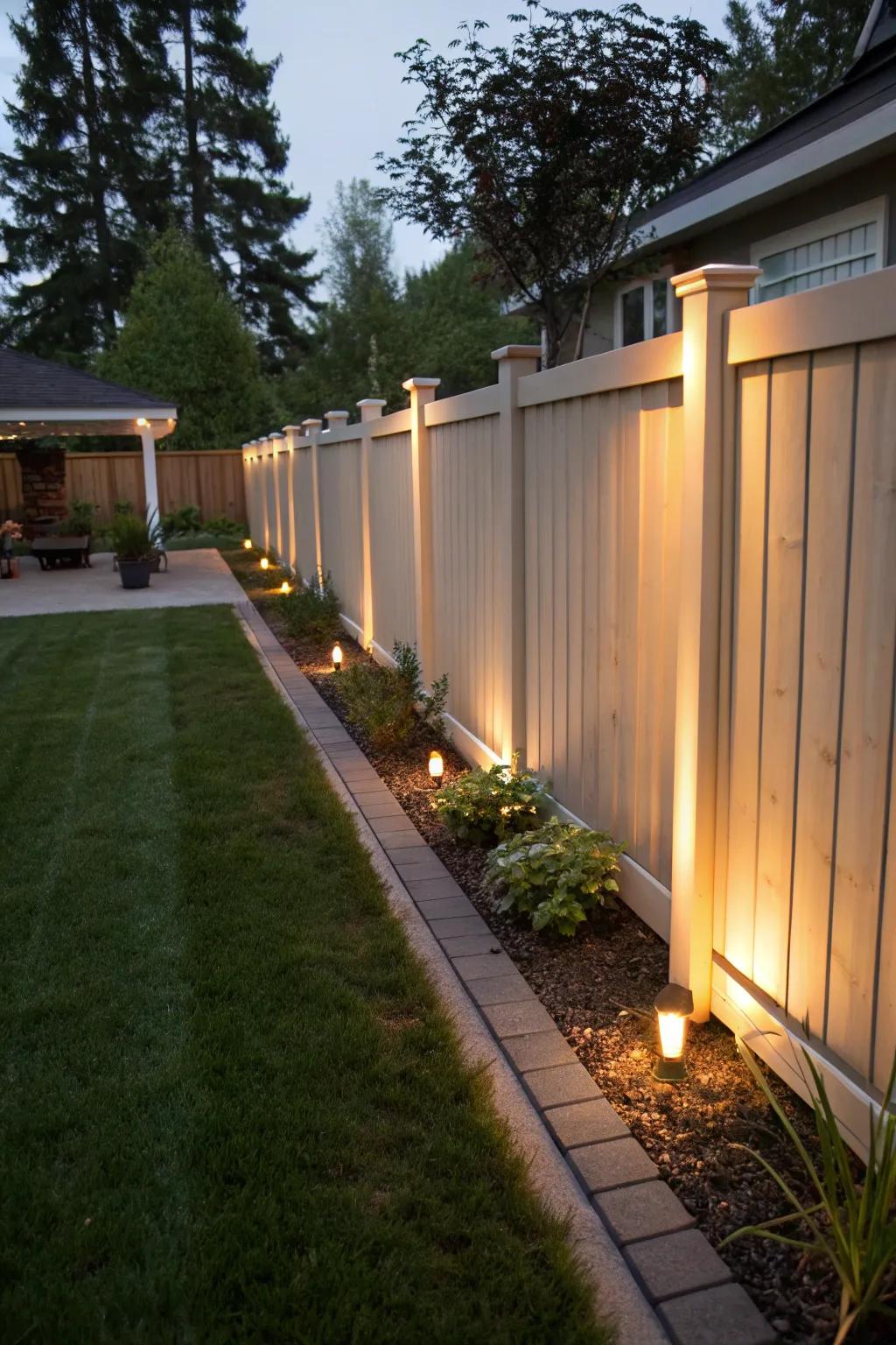 Add lighting to your fence for a cozy and secure atmosphere.
