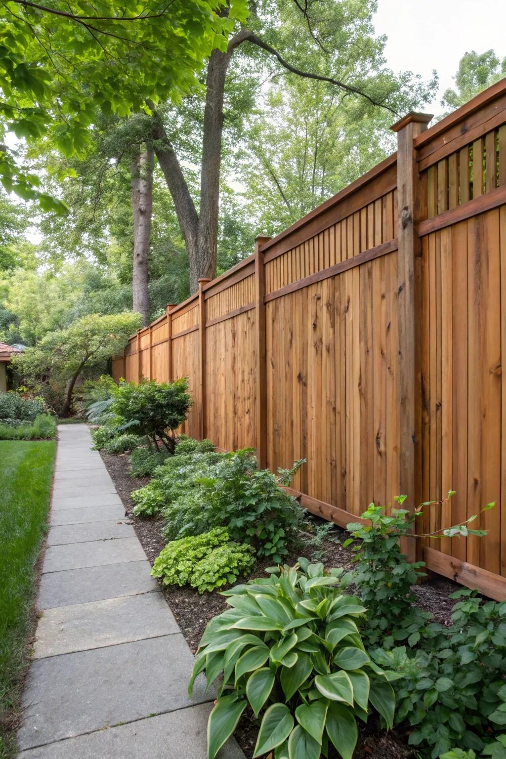 A classic wooden fence offers timeless beauty and privacy.