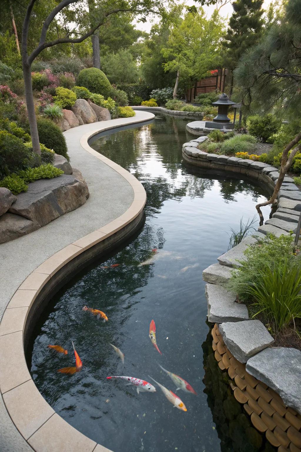 An organically shaped pond adds an element of surprise to the landscape.
