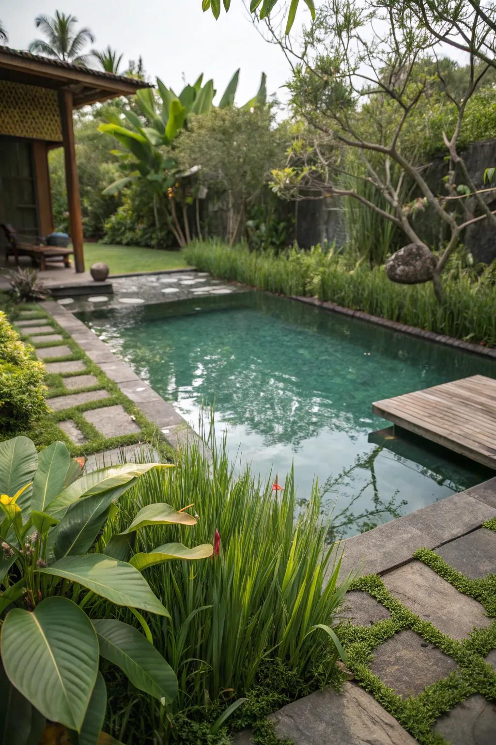 A natural pool blends seamlessly with its environment.