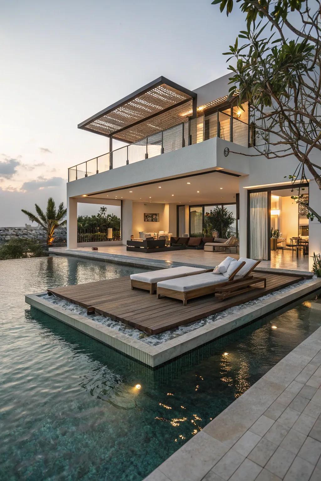 A floating deck offers a unique perspective and relaxation spot.