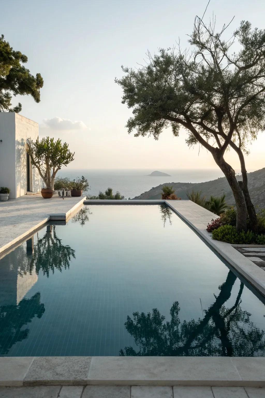 A reflective pool brings tranquility and peace to the backyard.