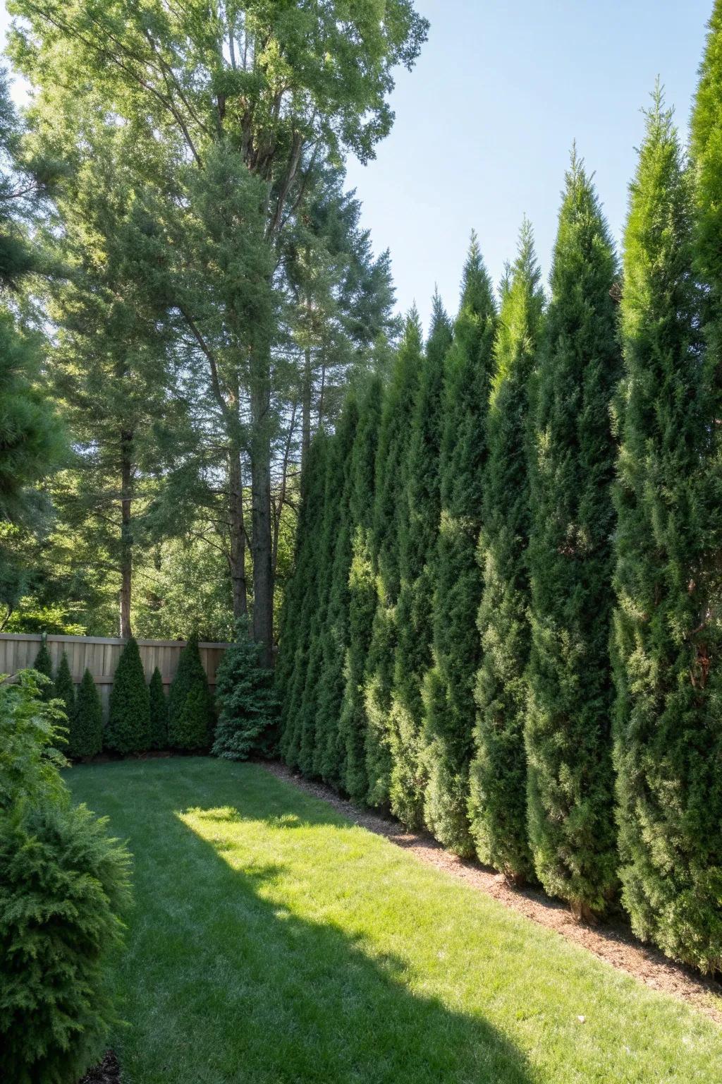 Evergreen trees create a natural privacy barrier in the garden