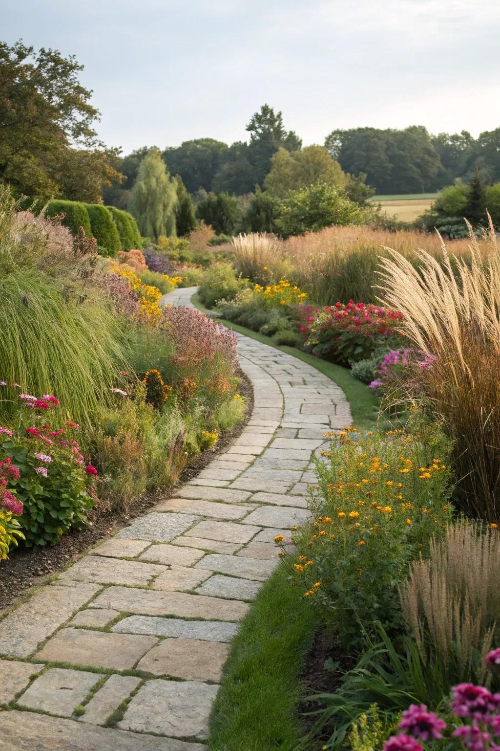 Curved stone paths add an element of mystery to your garden.