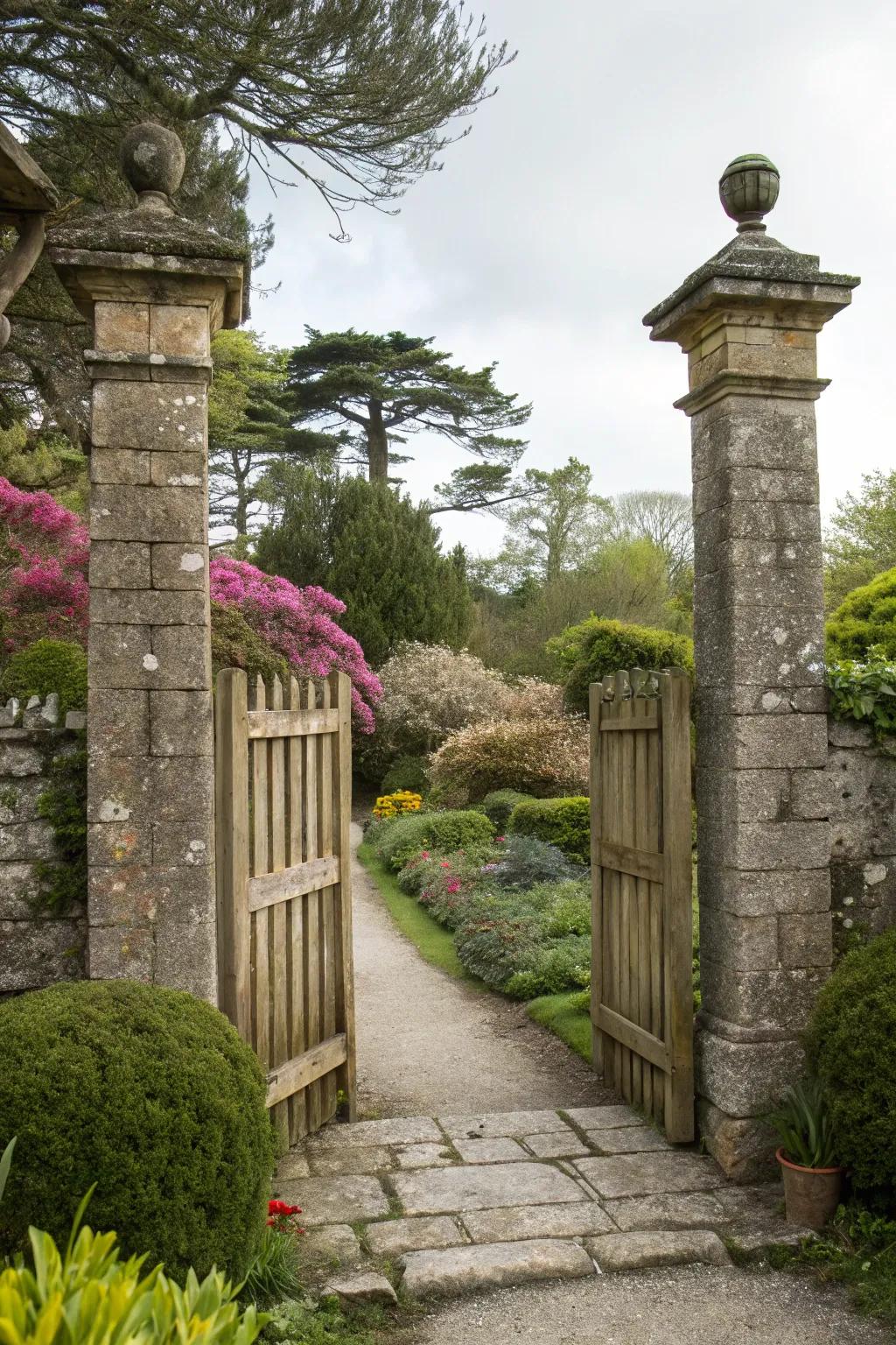 Natural stone pillars provide a timeless, sturdy accent to your entrance.