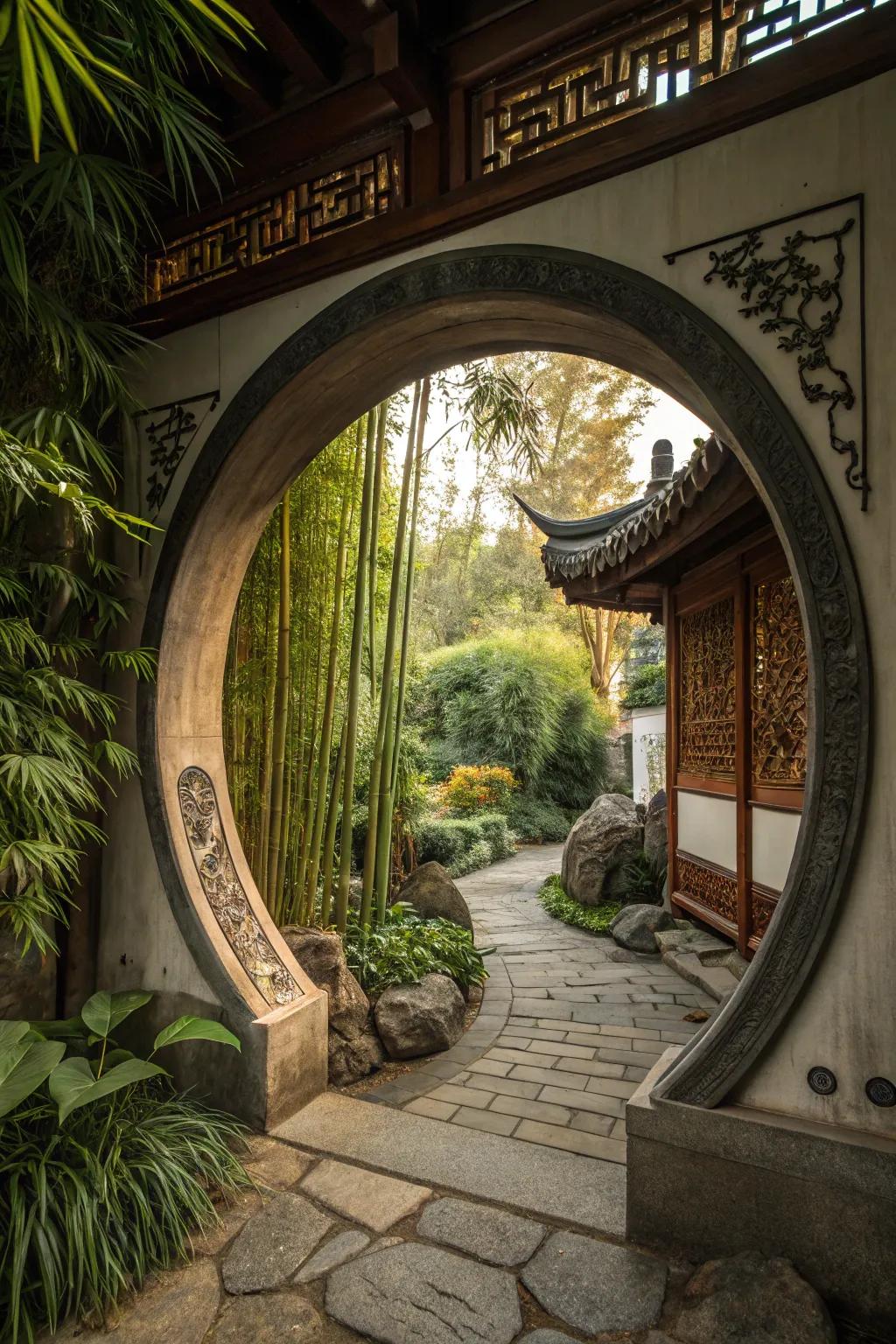 Moon gates add an exotic, cultural touch to your garden's entrance.