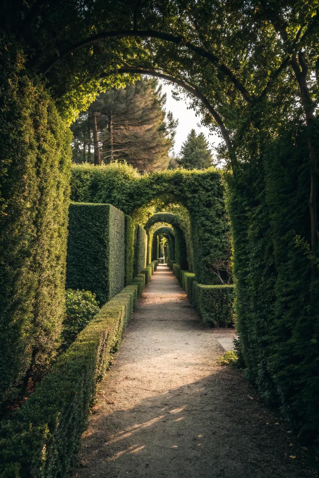 Hedged corridors create a mysterious journey to your garden entrance.