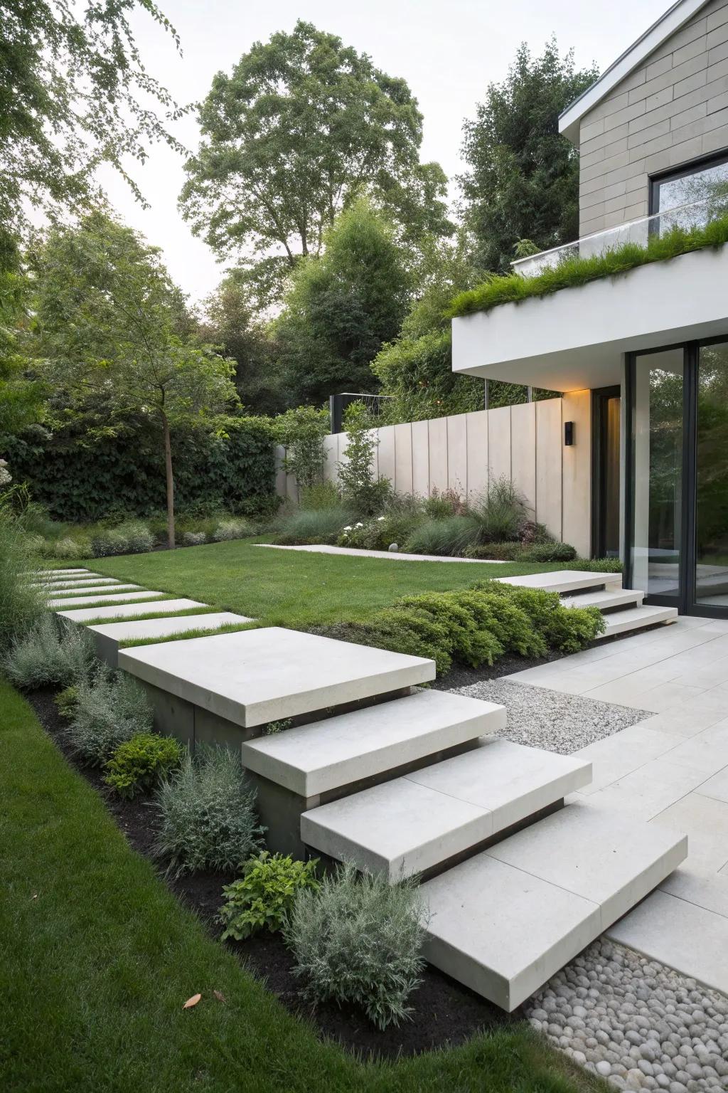 Floating steps add a modern, airy feel to your garden.