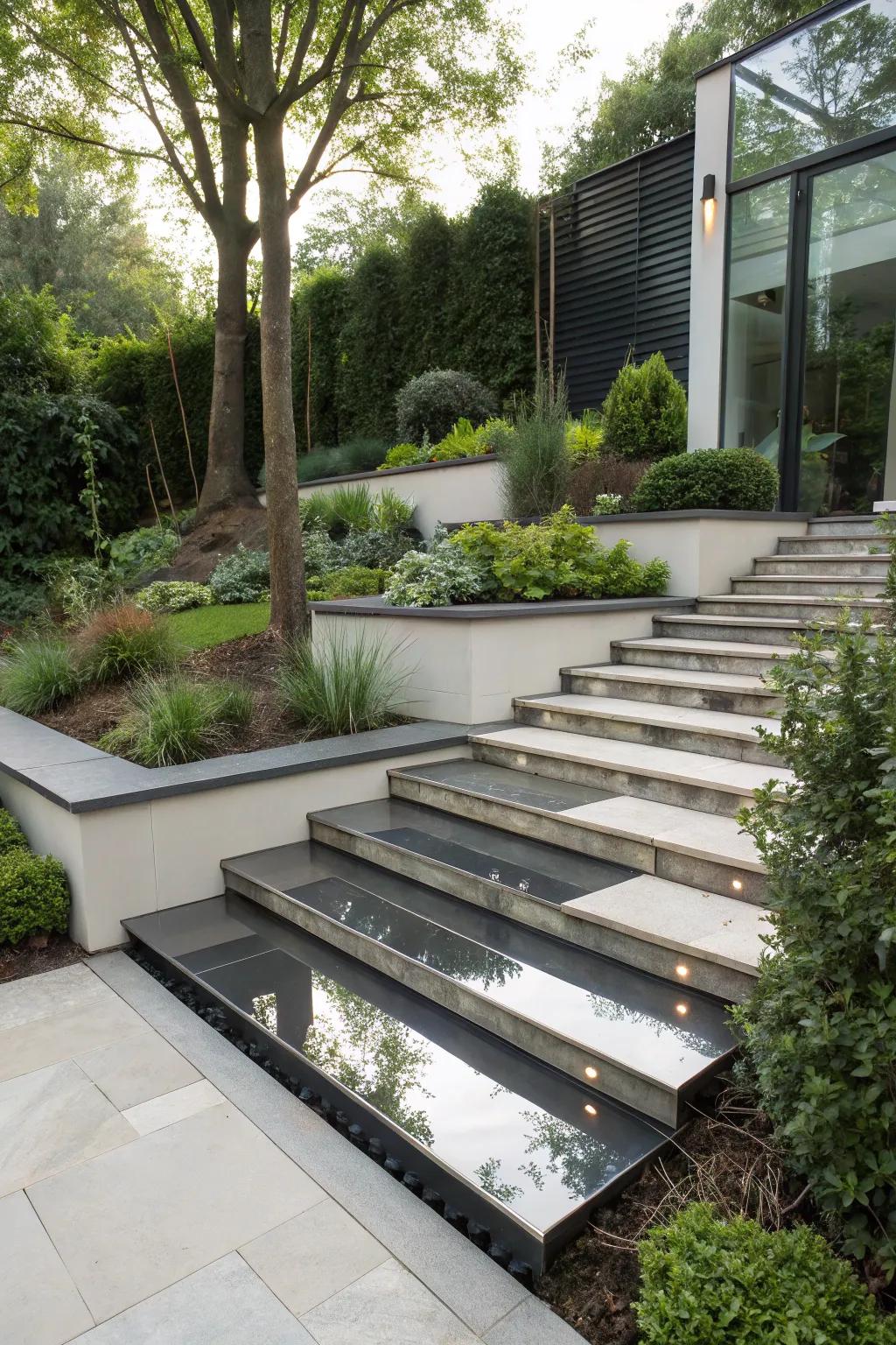 Steel edges give a stylish, industrial twist to steps.