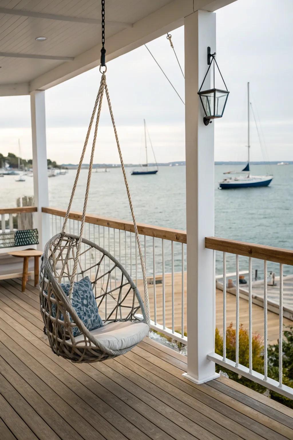 A swing chair adds a playful seating option to your deck.