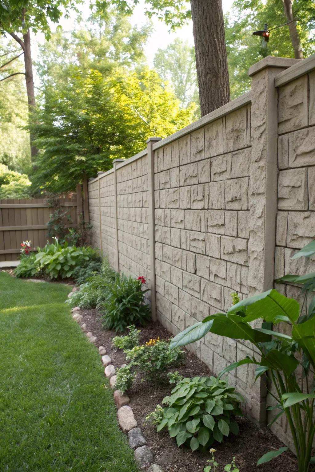 An illusion of texture with a painted faux finish on a cinder block wall.