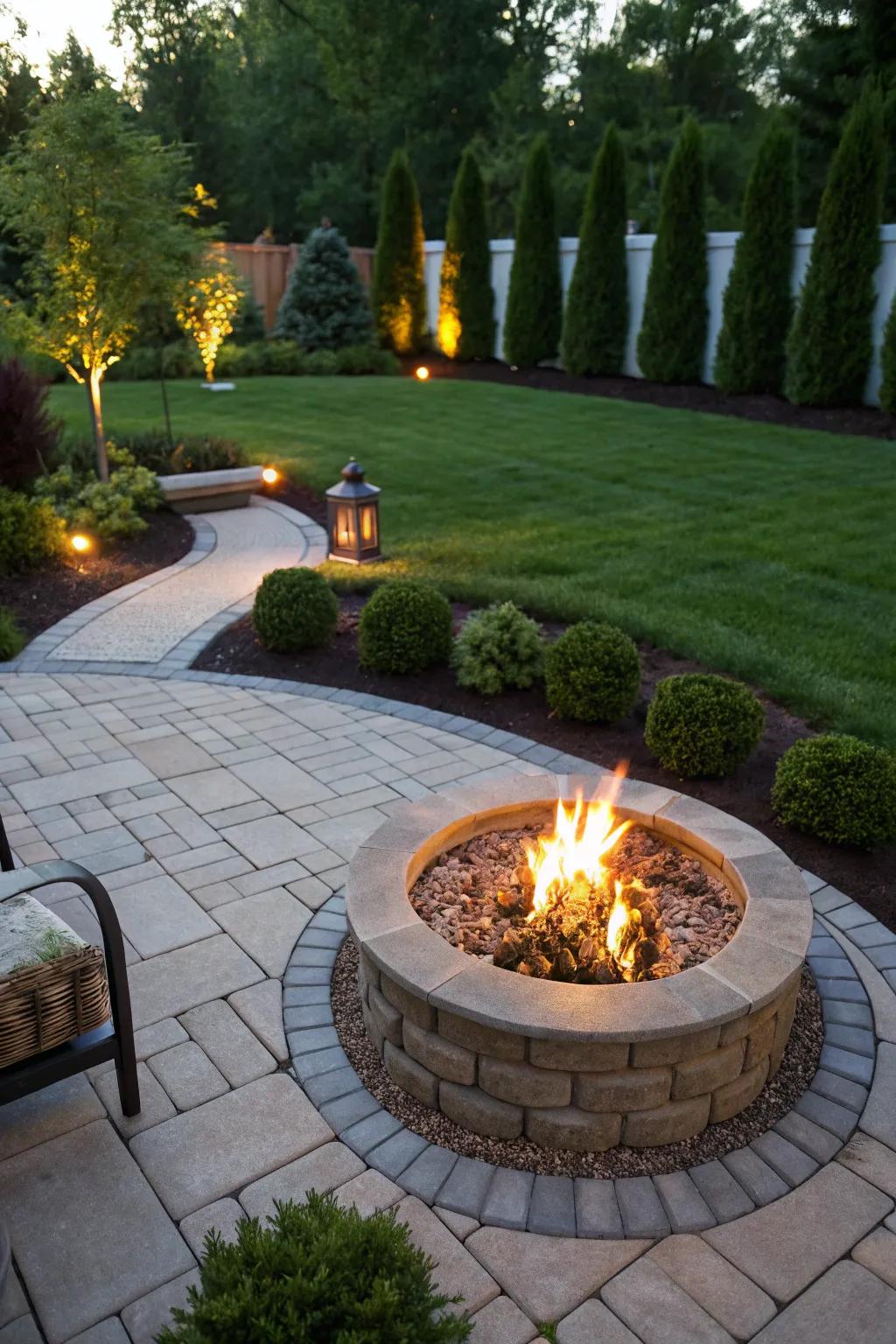 Pavers create a stylish and functional space around your fire pit.