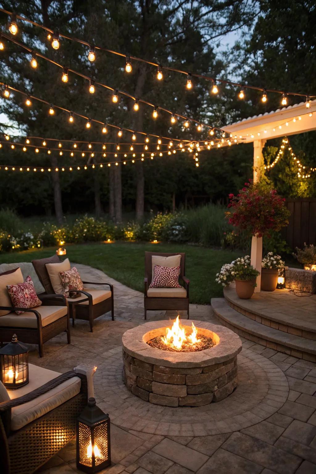 Ambient lighting can transform your fire pit area into a magical retreat.