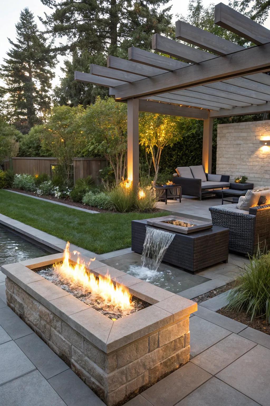 A fire and water feature offers a stunning focal point for any garden.