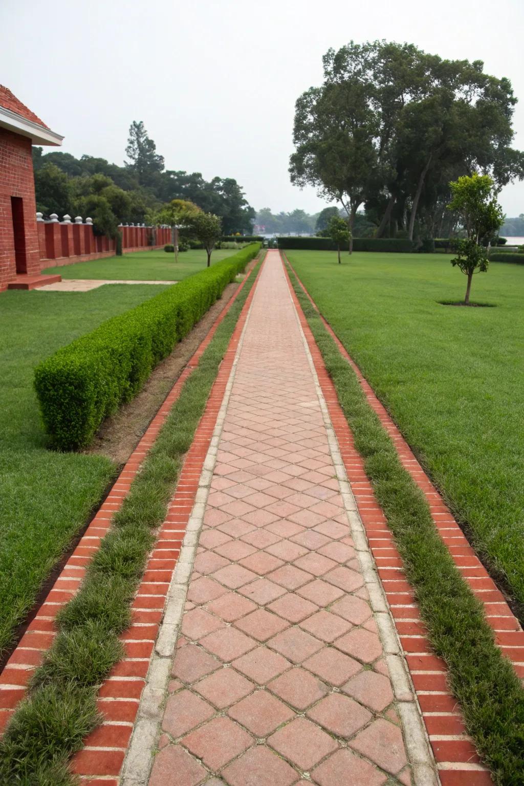 Straight red brick edging adds a clean, modern touch.