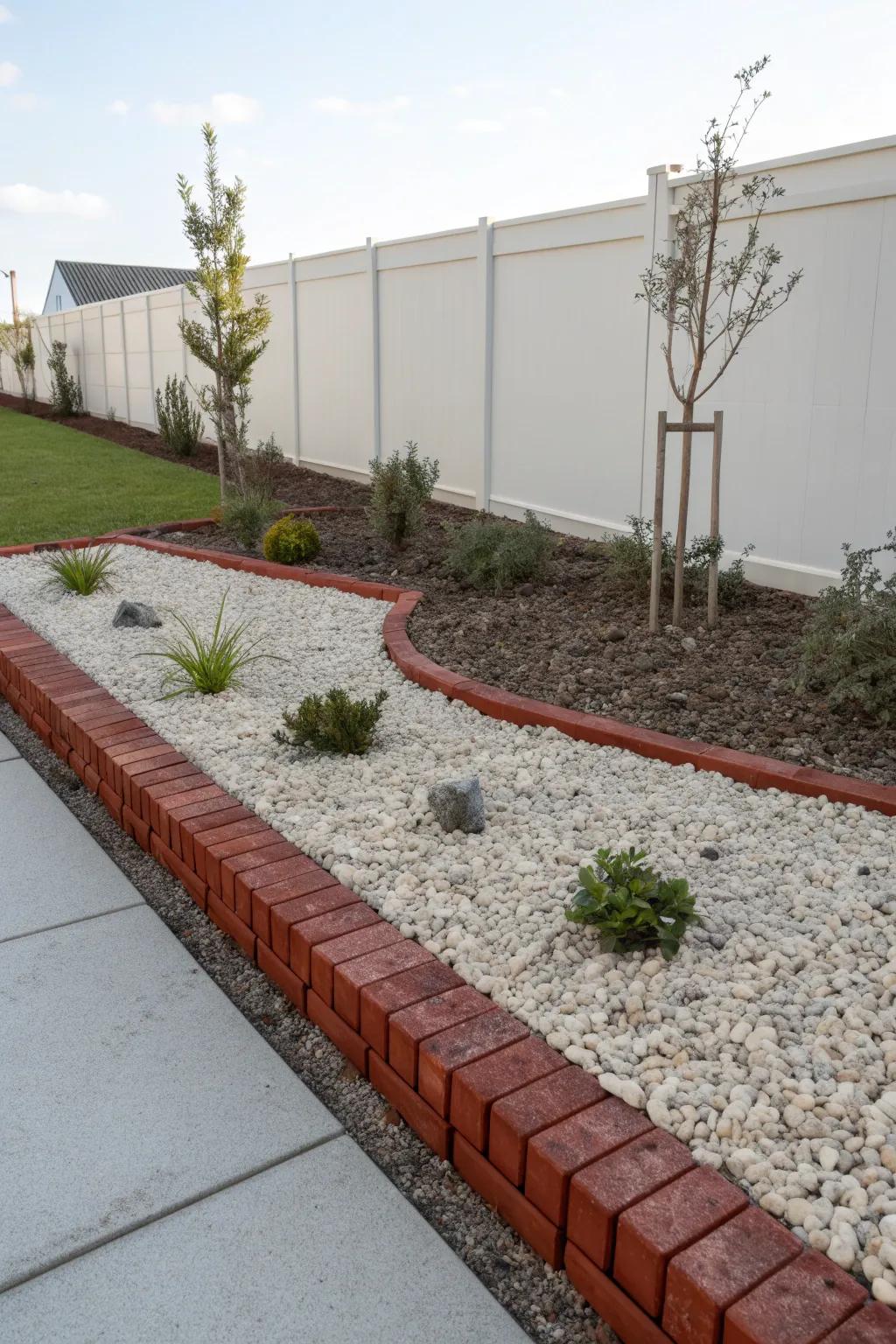 Hidden red brick edging provides minimalist structure.