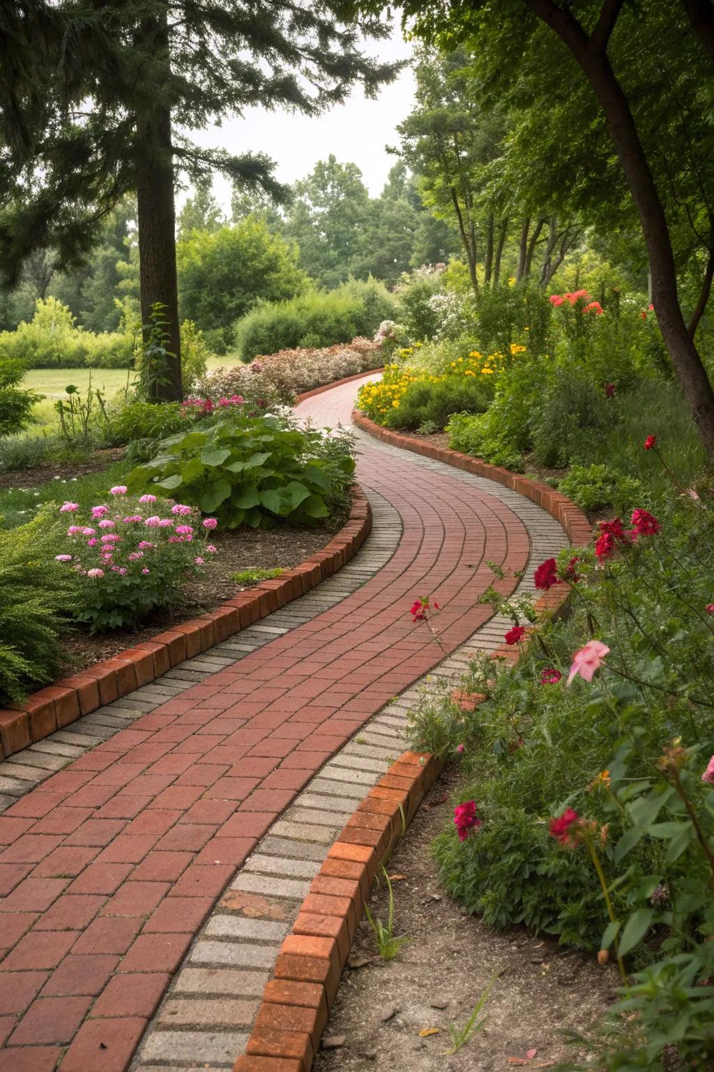 Interlocking red brick edging is seamless and sturdy.