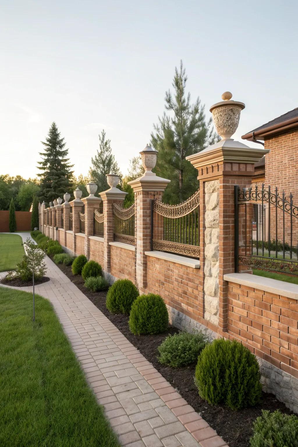 Grand designs: brick fences with stone accents.