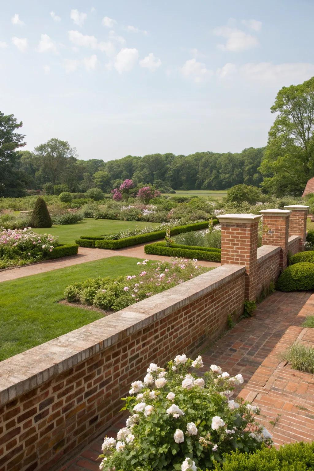 Open and inviting with low brick walls.