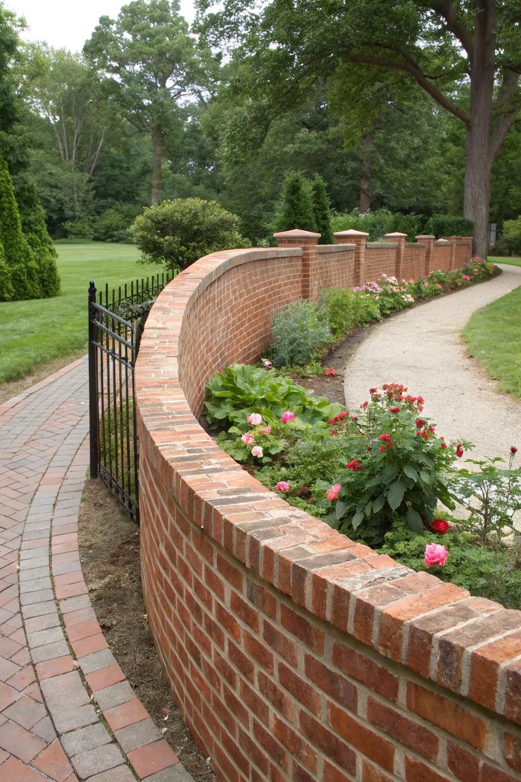 Flowing elegance with curved brick walls.
