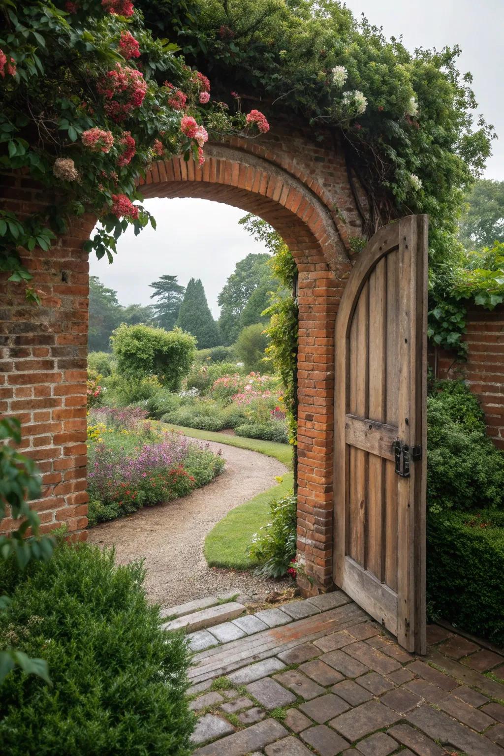 Welcoming charm with arched brick entryways.
