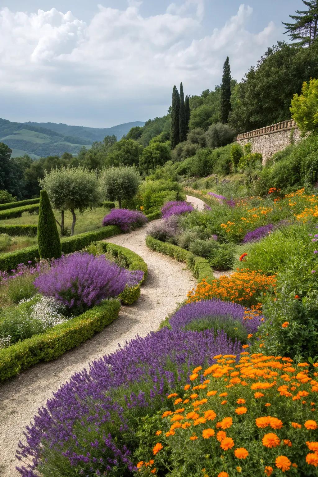 Bold colors create a vibrant and dynamic garden scene.