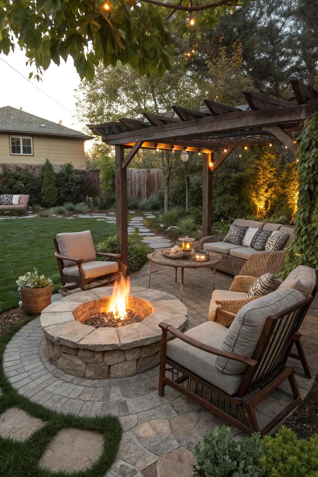 Gather around the fire pit for cozy Tuscan evenings.