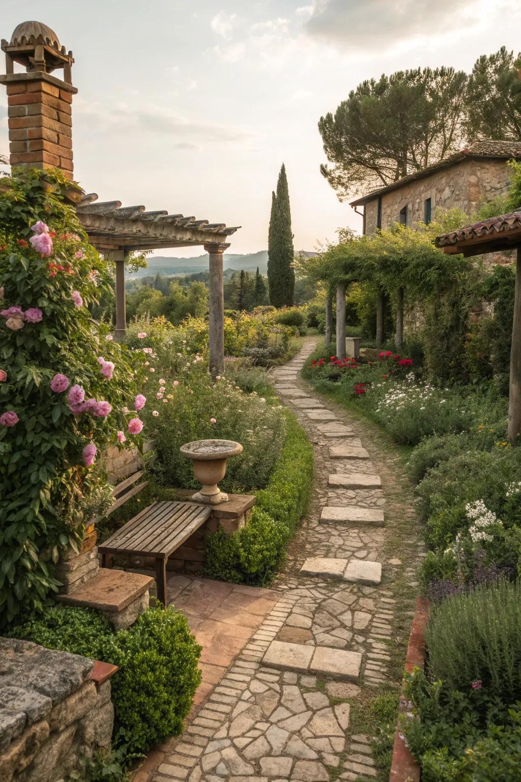 Vintage materials add timeless charm to the garden.