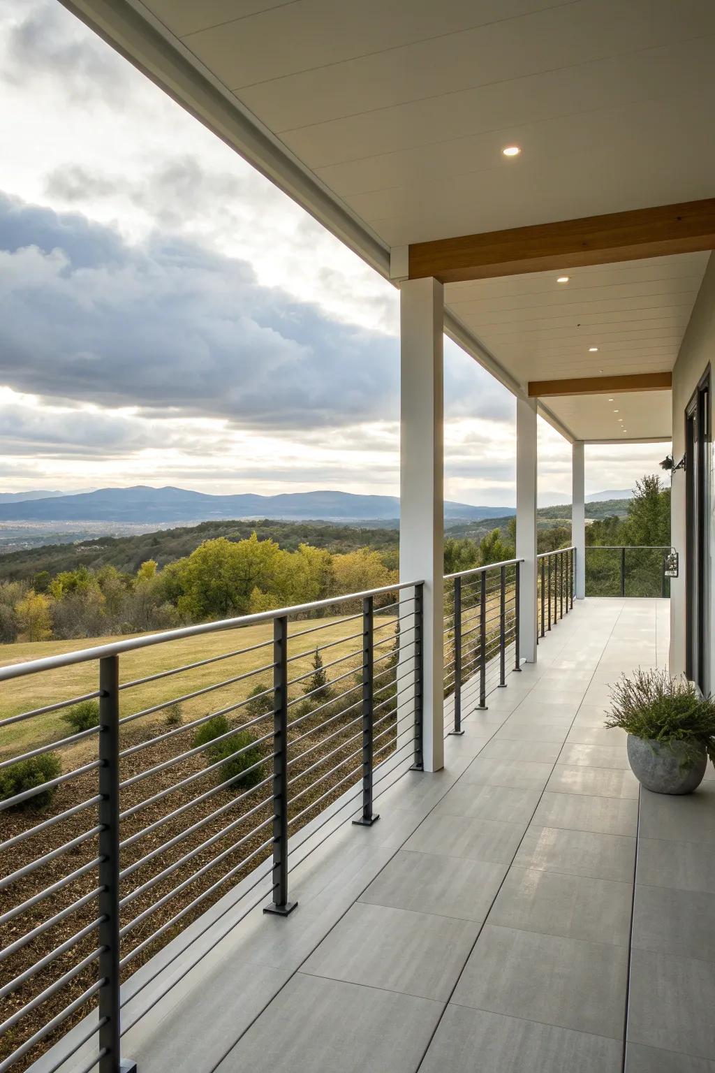 Modern metal spindles create a sleek, minimalist look.