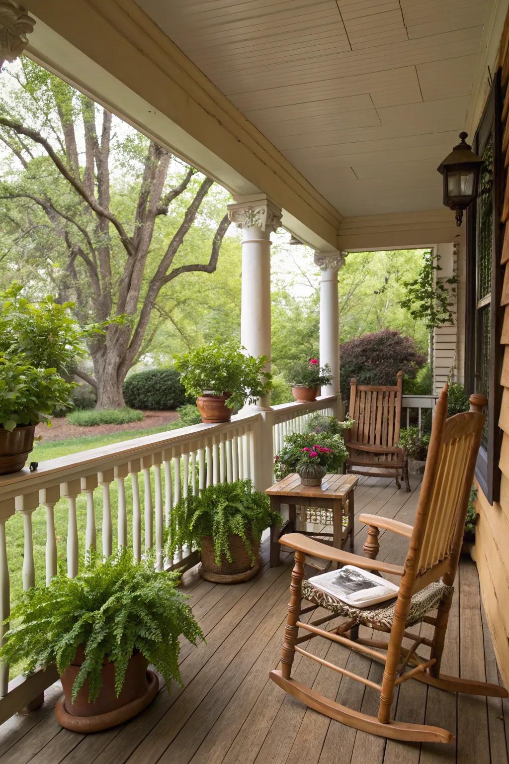 Wooden spindles bring warmth and a natural feel to your porch.