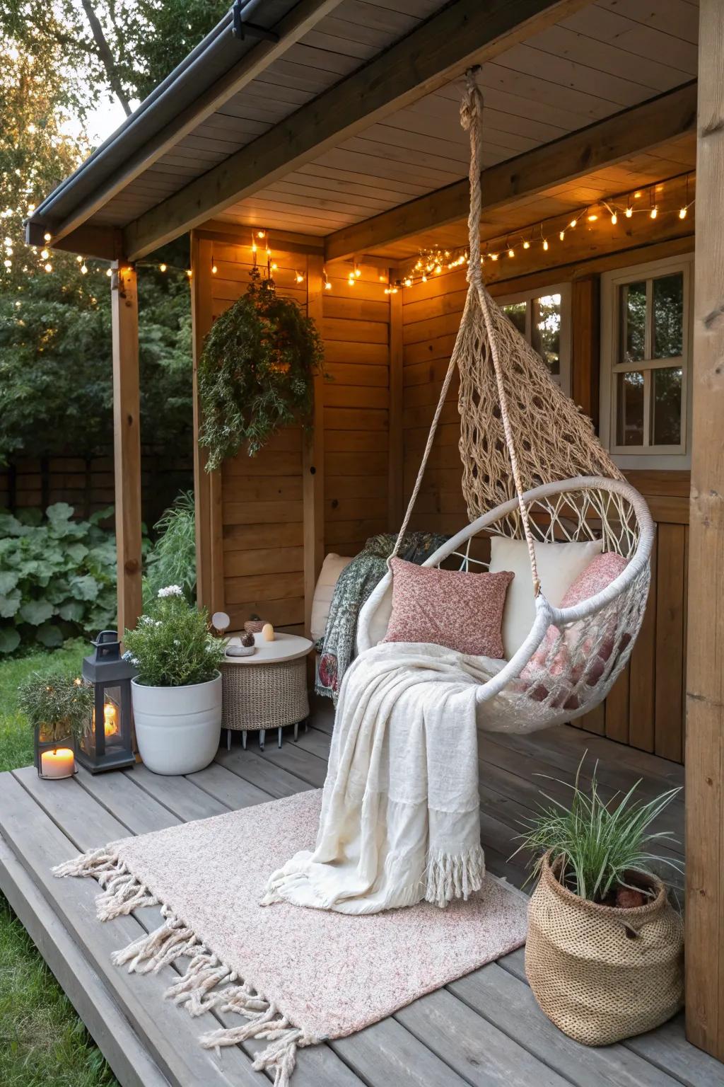 Relax and unwind in a cozy nook on your porch