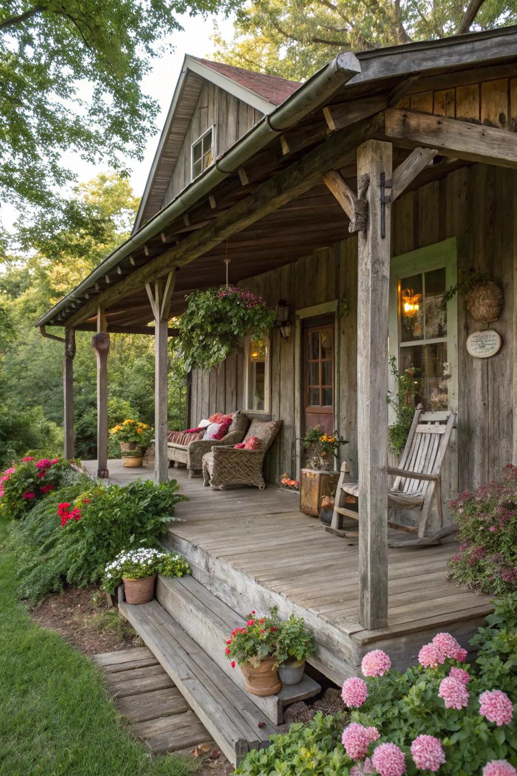 A rustic shed roof porch that invites relaxation and connection with nature
