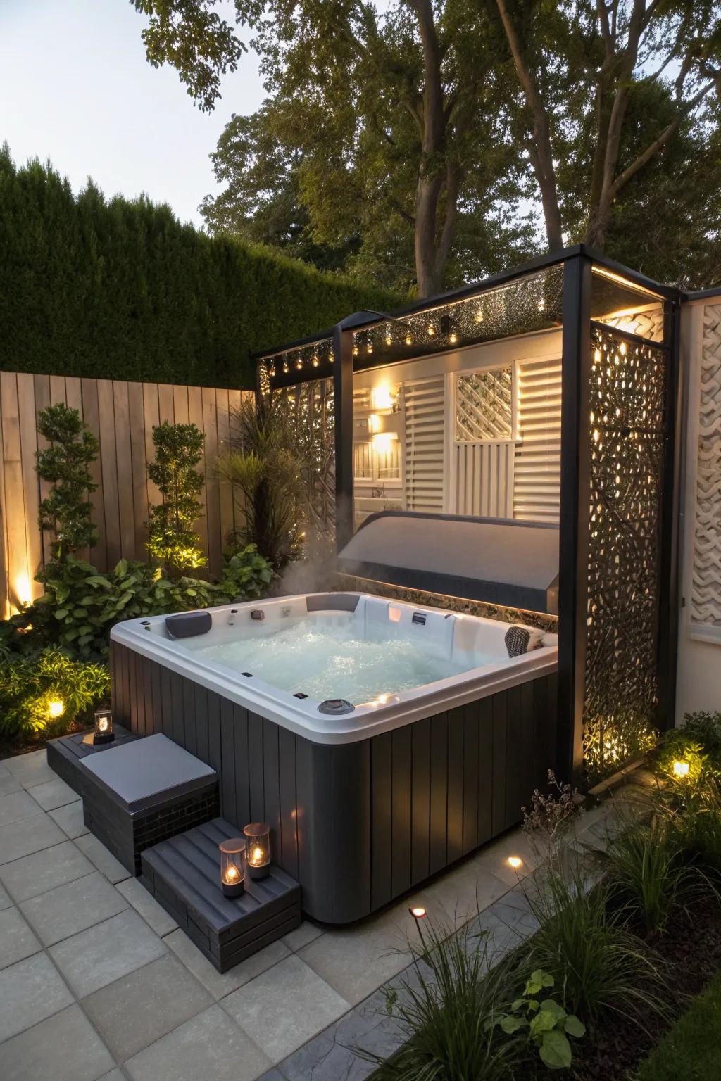 Enjoy solitude with privacy screens around your hot tub.