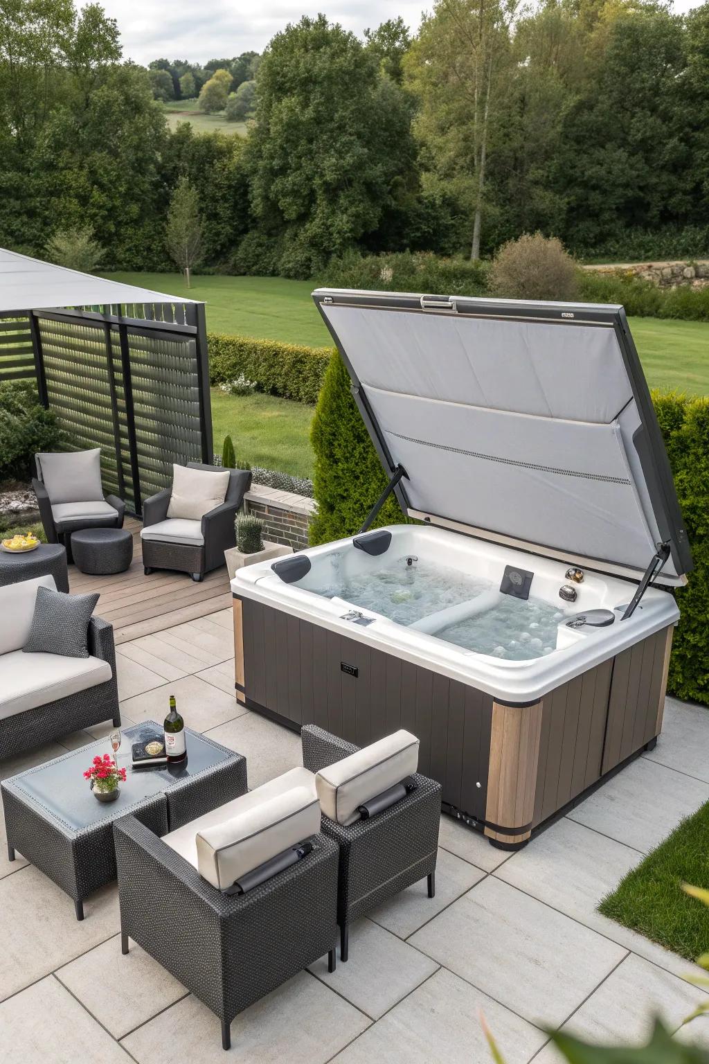 Effortlessly stylish with a retractable hot tub cover.