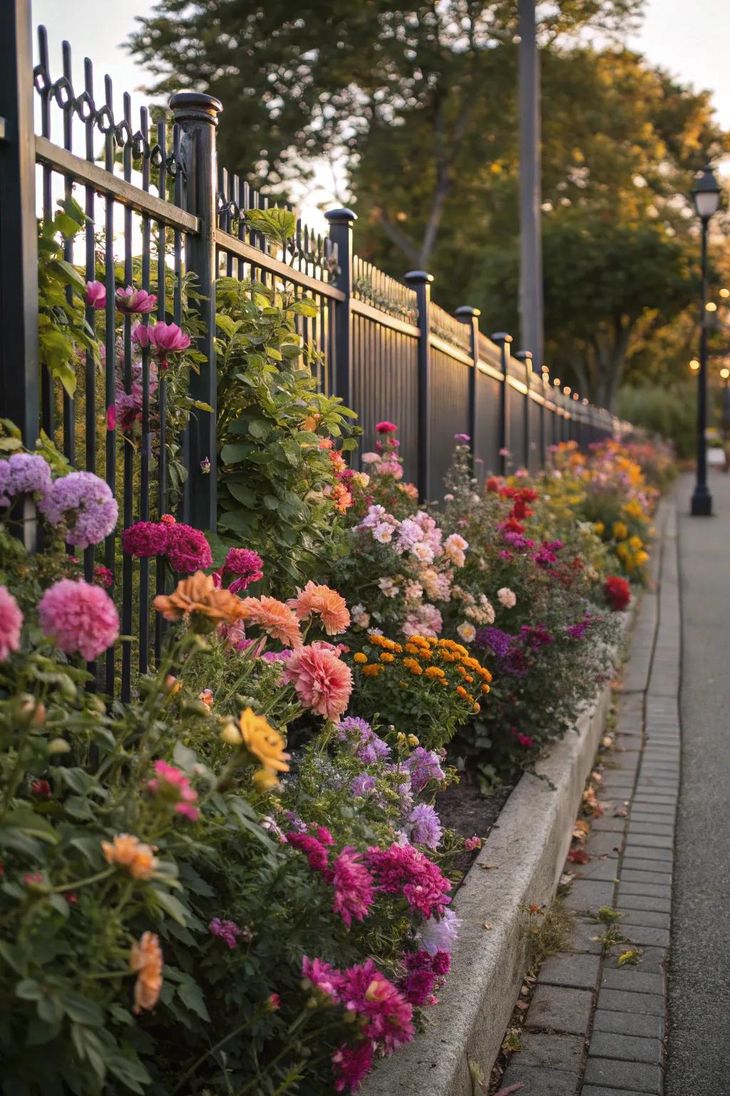 Let your fence line bloom with a variety of vibrant flowers.