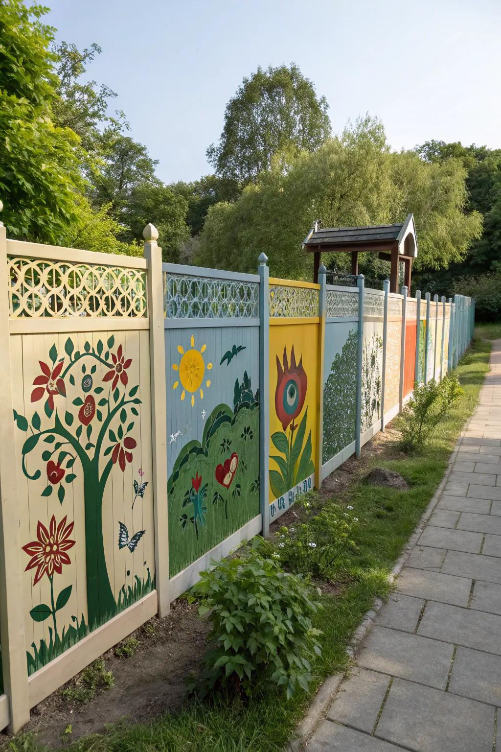 Add a personal touch with artistic fence panels featuring unique designs.