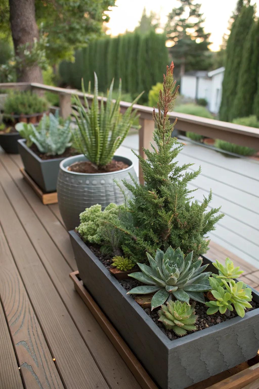 Low-maintenance planters offer beauty with ease.